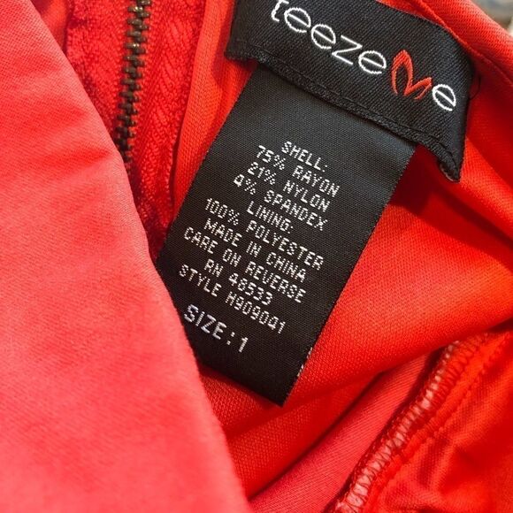 Teeze Me Body Con Dress Mini Orange Tangerine Stretch Strapless Size 1 Junior - Picture 4 of 5